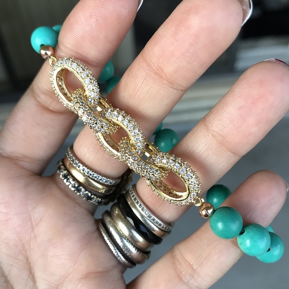 Bohochic turquoise yellow gold plated cz link - Picture 5 of 8